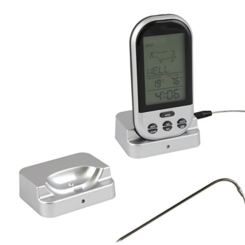 Digital Funk Backofen / Ofen / Grill / Braten – Thermometer mit Sender . Edelstahl Fühler Temperaturbeständig bis 250 °C . Gartemperatur , Alarm und Timer Funktion - 2