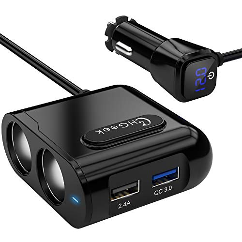 CHGeek Car Cigarette Lighter Splitter, Car Cigarette USB Charger Adapter with Quick Charge 3.0+2.4A Dual USB Ports for iPhone, iPad, Tablet, Android, Samsung, GPS, Sat Nav, DashCam, Radar Detector