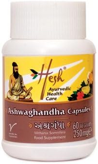Hesh Ayurvedic Herbal Ashwaghandha (Withania Somnifera) 60 Vegetarian Capsules (Vegecaps) - Anti-stress herbal supplement