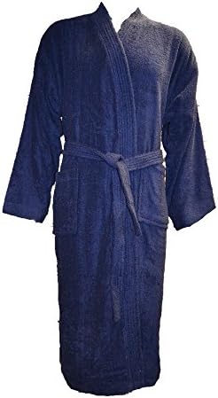 Men's Women's 100% Egyptian Cotton Terry Towelling Bathrobes 22 Colours Free Post (Navy Kimono)