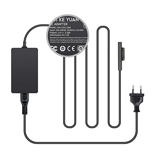 [TUV GS LISTED] HUIKEYUAN 12V 2.58A Netzteil Ladegerät Ladekabel AC Adapter für Microsoft Surface Pro 3 & Microsoft Surface Pro 4 i5 i7 Tablet Model 1625 mit 5V 2A USB für USB Enable Geräte, Handys und Tablets (EU-Kabel enthalten)