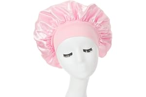 GAJUCHUF Hair Bonnet for Sleeping, Wide Elastic Band Satin Bonnet Silk Bonnet Shower Cap for Women Girls Makeup Hair Care Elastic Hat Soft Sleep Cap Satin Head Cover for Night Sleep Curly Hair Protection