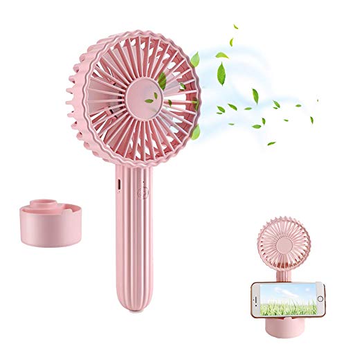 NEXVIN Handheld Fan - USB Rechargeable Portable Fan 2400mAh Quiet Electric Mini Pedestal Fan, 3 Speeds Adjustable Desk Fan for Home/Office/Travel Outdoor Cooling (Pink)