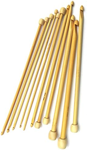 11 Sizes 10'' (25cm) Afghan Tunisian Natural Bamboo Crochet Hooks 3mm - 10mm