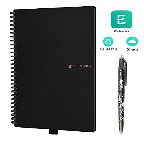 Elfinbook Everlast Smart Notebook 2.0 Cloud Storage Evernote Storage Water-to-Erase reutilizable Everlast Notebook OCR Conversion PDF to Word 100 páginas A5, 5.8"x8.2", B5 : 6.9*9.8inch
