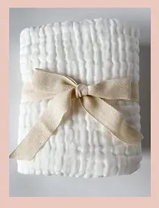 BORNSTAR Baby Boys & Girls Baby Muslin Cotton Bath Towel Cum Baby Swaddler -105 X 105 cm - (White)