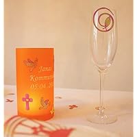 Kommunion | Windlicht | Tischdeko| Spiralfische mit gravur | 9 cm Durchmesser höhe 16cm orange 1stk