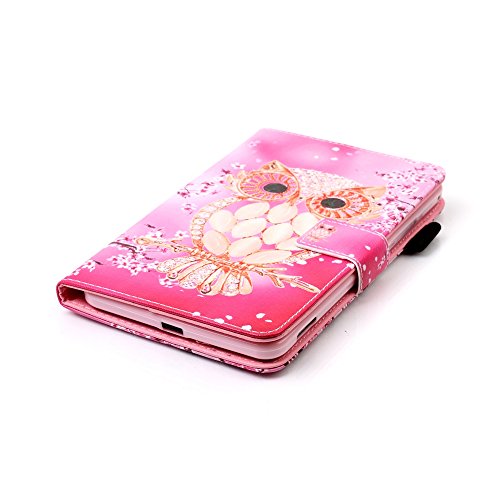 Für Samsung Galaxy Tab 4 7.0 Zoll SM-T230 Leder Tasche Hülle,Für Samsung Galaxy Tab 4 7.0 Zoll SM-T230 Leichter Wallet Kickstand Hülle,Herzzer Mode Hübsch [Rosa Eule Gedruckt] Shockproof Kratzfest PU leder Mappen Geldbeutel Folio Abdeckung mit Karte Bargeld Schlitz Weiche TPU Innere Kasten Hülle Case für Samsung Galaxy Tab 4 7.0 Zoll SM-T230 + 1 x Frei Rosa Handy Halterung Ständer + 1 x Frei Rosa Stift Stylus - 7