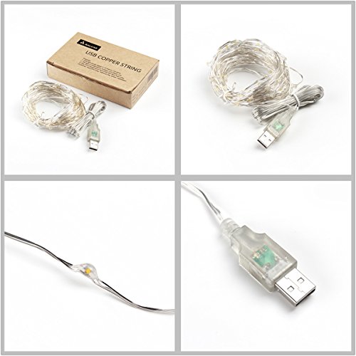 Salcar LED Lichterkette 10 Meter/33Ft 100 Dioden Innen Außen Micro Kupfer Draht für Weihnachten Deko Party Festen, wasserdicht, USB-Anschluss (Warmweiß) - 6