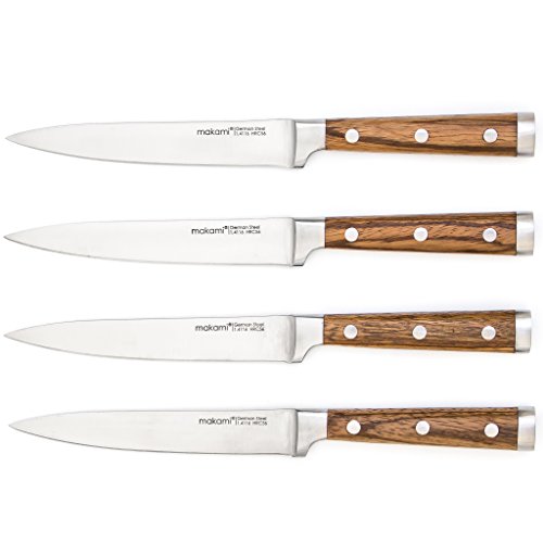 makami 4er-Set Premium Steakmesser mit scharfer, glatter Klinge und Griff aus edlem Palisanderholz in Geschenkverpackung - 6