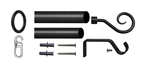 Tilldekor ausziehbare Gardinenstange ROMA II, schwarz, Ø 13/16 mm, 1-Lauf, 130 - 240 cm, inkl. Trägern und Ringen