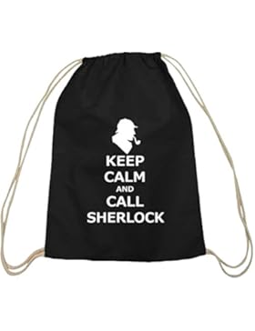 Shirtstreet24, Keep Calm And Call Sherlock, Baumwoll natur Turnbeutel Rucksack Sport Beutel