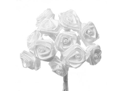 144 x Diorröschen weiß, 1,5 cm, (12 x 12 Stück), Bastelartikel, Deko, Satinröschen