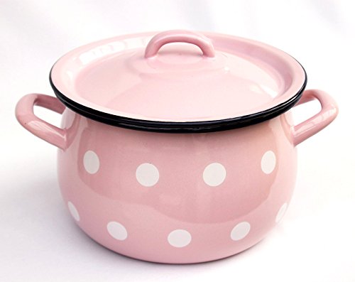 DanDiBo Topf 4,5 L Kochtopf 502w Rosa mit weißen Punkten emailliert Töpfchen Emaille Kasserolle Emailtopf Induktion - 2