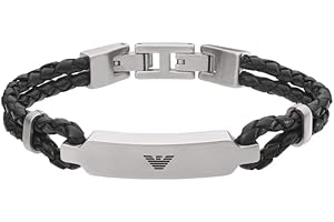 Emporio Armani Bracciale da uomo in acciaio inossidabile o in pelle con chiusura a maglie