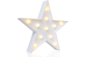 Designer Star Marquee Sign Lights, Novelty Place Warm White LED Lamp - Living Room, Bedroom Table & Wall Christmas Decoration for Kids & Adults - Battery Powered 10 Inches High