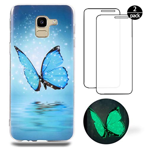 Xiao XiMi Funda Samsung Galaxy J6 2018 + [2 Pack] Protector Pantalla (Samsung Galaxy J6 2018, Mariposa)