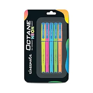 Classmate Octane Neon- Blue Gel Pens(Pack of 5)|Smooth Writing Pen|Attractive body colour for Boys & Girls|Waterproof ink for smudge free writing|Preferred by Students for Exam|Study at home essential