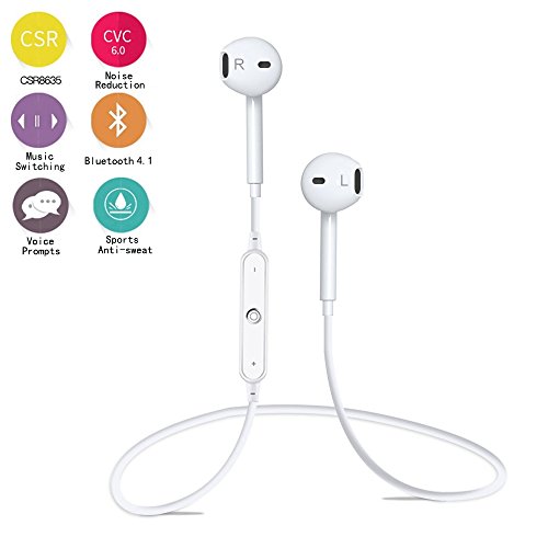 Preisvergleich Produktbild Bluetooth Kopfhörer, drahtlose Kopfhörer Stereo verbesserte S6 drahtlosen Bluetooth Kopfhörer, Sweatproof Sport Kopfhörer Musik Zeit bis zu 6-8 Stunden (S6 Weiß)