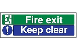 VSAFETY V Safety Fire Exit/Keep Clear Sign - Landscape - 300mm x 100mm - Self Adhesive Vinyl, Blue, Green