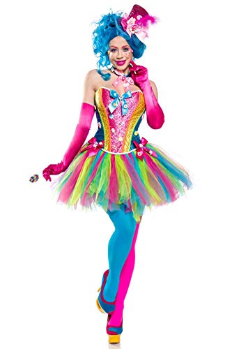Generique - 80137-066-024 Candy Clown-Kostüm für Damen Bonbons bunt S (36), Mehrfarbig