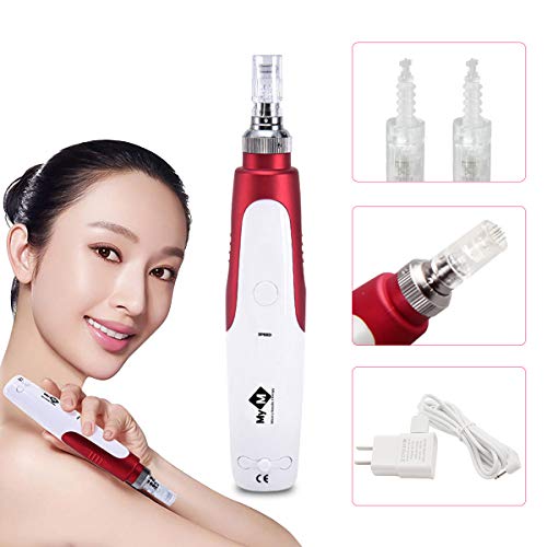 Derma Pen - Estampado eléctrico de microondas para máquina de terapia de acné con 12 agujas ajustables, 0,25 mm - 2,0 mm, meilyla