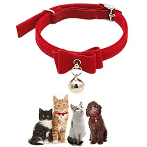 HASTHIP Adjustable Bell Buckle Velvet Neck Strap for Kitten Cat 13.8inch - Red, Velvet, (Pack of 1)