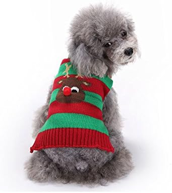 Miugee Warm Dog Cat Christmas Sweaters Coats Red Green Stripes Small
