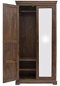 BL Wood Furniture Sheesham Wood Jaipur Wardrobe Almirah with Mirror for Living Room | Dark Brown