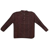 Men’s Shirt Kurta Brown Striped Cotton Yoga Boho Tunic L