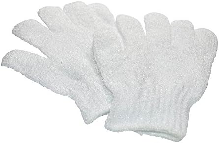 1 Pair of White Exfoliating Premium Body Bath Wash Gloves