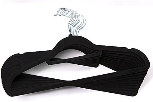 50X Quality Non Slip Flocked Velvet Hanger Coat Clothes Trouser Hanging Hangers (Black)