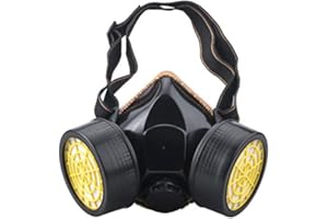 Lurowo Safety Full Face Cover, Reusable Mask Respirator with Safety Goggles, Dual Cartridge Anti-Dust Gas Mask for Painting, Dust, Particulate, Machine Polishing, Welding (Black)