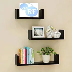 aaRF U Shap Wall Shelf/Rack/Shelves for Living Room Book Home Black Room/Home/Kitchen/Book Decor Wooden Extra Large Set of 3