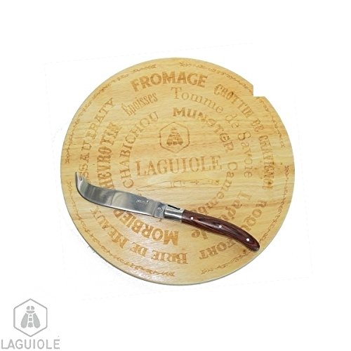 LAGUIOLE Set mit Käseplatte und Messer, Holz, Edelstahlklinge. plâtte:d 25cm, mit den Namen von Französisch Käse Käsemesser lg 20.5cm