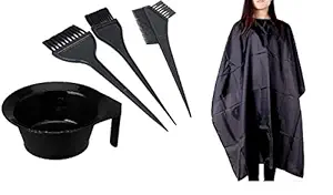 F Falkiya Fashion Dye Brush and Hair Color Apron Mixing Bowl Professional Hair Coloring Dyeing Kit for Men and Womens (Black) (Set of 5)