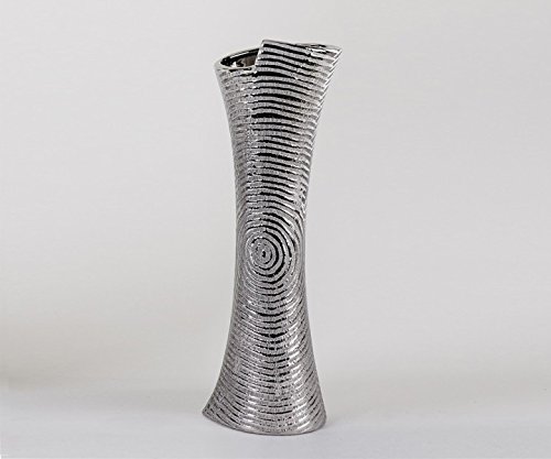 Moderne Deko Vase Bodenvase aus Keramik in silber Höhe 50 cm
