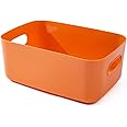 Desktop Storage Box, Colorful Plastic Storage Bin with Cutout Handles, Household Socks Cosmetics Storage Basket, Basket Bin Pantry Organizer for Bathroom, Kitchen, Countertop, Cabinet (S, Orange)