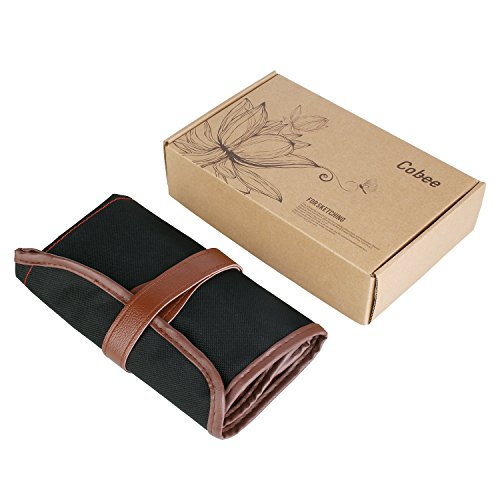 Cobee Federmäppchen Stiftrolle Rollmäppchen mit 72 Löchern Leder Mäppchen Pencilcase Stiftsammler für Buntstifte Bleistifte Schule Kunst - 6
