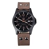 WINWINTOM Jahrgang Mens Wasserdicht Datum Lederband -Sport-Quarz-Uhr-BW-Armee