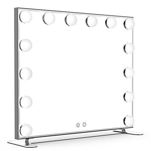 BEAUTME Espejo De Maquillaje Hollywood, Profesional Espejo de Tocador con Luz LED Táctil Inteligente Espejo Cosmético con 14 Piezas Bombillas Brillo de 2 Modos De Color(Plata)
