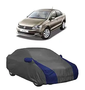 NEXTON Presents Semi-Waterproof Heavy Duty Car Body Cover Compatible with Volkswagen Vento All Variants (Grey & Blue Colour with Mirror).