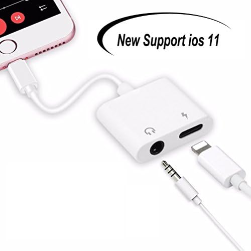 Lightning Jack Adapter to 3.5 mm Aux Headphones Jack Adaptor for iphone7/7plus iPhone 10/X/8/8 plus,Support Car aux Earphone Microphone Car aux Earphone Microphone, 2 in 1 Lightning Audio Adapter and Charger Earphones,Dual function/Music/Charging New Compatible with IOS11 or Later（White）