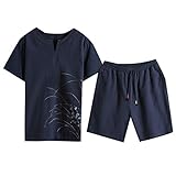 AHAYAKU Summer Fashion Herren Baumwolle und Leinen Kurzarm Shorts Set Anzug Trainingsanzug