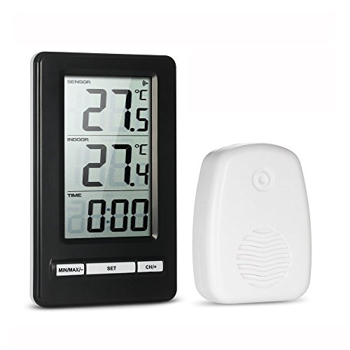 Anself Funk Thermometer Innen- / Außen-Thermometer mit LCD Display Inkl. Außensensor, Reichweite 100 m
