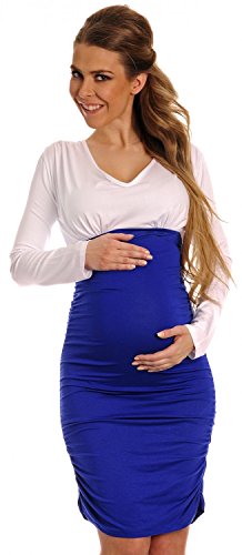 Happy Mama Women's Maternity Bodycon Ruched Dress Fits Bigger Busts Ladies 885p (White / Royal Blue, 12)