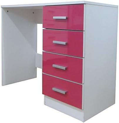 Direct Furniture "Khabat" 4-Drawer Dressing Table/Desk, MDF/Chipboard, Pink Gloss/Matt White