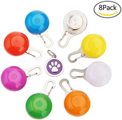 Clip-On Pet, Beupro Dog Flash Collar Light Flashing LED Safety Night Light, Waterproof Colorful Lights for Dogs and Cats for Night Walking Plus Bonus Pet ID Tag Disc---(8PC+8 Battery included+1 Tag Disc)