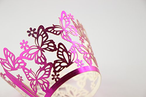 Elfenstall Cupcake / Muffin Papierförmchen – Zierumrandung – Dekorand “ Schmetterlinge / Butterfly “ 12 Stück für Hochzeiten Partys oder Feste (metallic pink) - 2