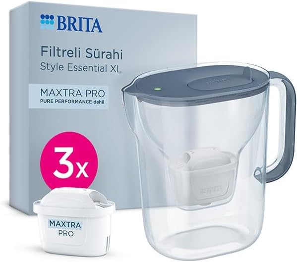 BRITA Style Essential XL 3 x MAXTRA PRO Pure Performance Filtreli Su Arıtma Sürahisi – Taş Mavisi (3,6L)